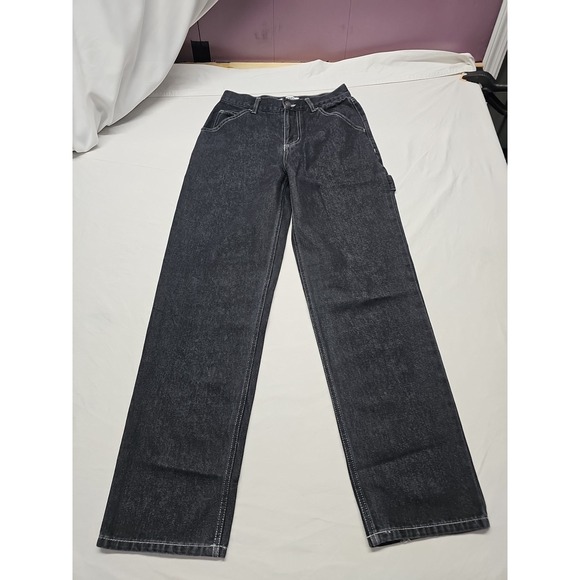 Rsq Y2k Baggy Mens Dark Black Denim Jeans Size 26x30 Carpenter - Picture 3 of 15